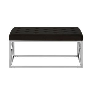 Alluras Black Tufted Seat Dining Bench In Silver Frame