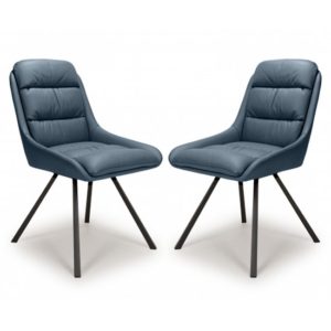 Aracaj Swivel Midnight Blue Leather Effect Dining Chairs In Pair