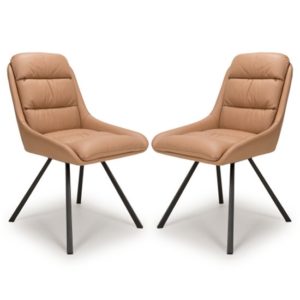 Aracaj Swivel Tan Leather Effect Dining Chairs In Pair