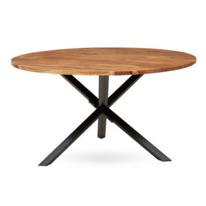 Aula Round Wooden Dining Table With Black Metal Legs In Oak