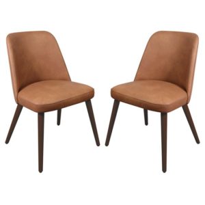 Avelay Vintage Cognac Faux Leather Dining Chairs In Pair