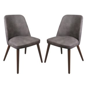 Avelay Vintage Steel Grey Faux Leather Dining Chairs In Pair
