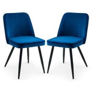 Babette Blue Velvet Dining Chairs With Black Metal Legs In Pair