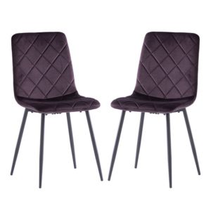 Basia Aubergine Velvet Fabric Dining Chairs In Pair