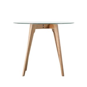 Brix Round Clear Glass Top Dining Table With Natural Legs