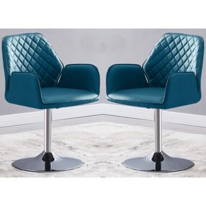 Bucketeer Teal Faux Leather Dining Chairs In Pair