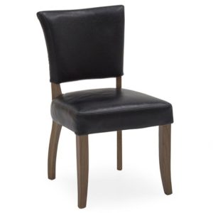 Epping PU Leather Dining Chair In Ink Blue With Wooden Frame