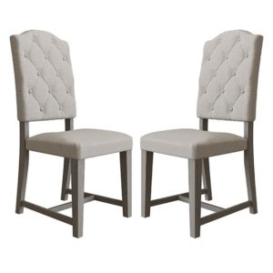 Floyd Grey Oak Wooden Buttoned Back Dining Chairs In Pair