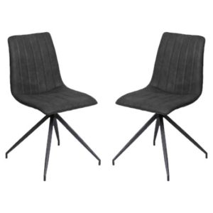 Isaac Charcoal Faux Leather Dining Chairs In Pair