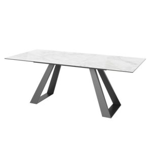 Lanton Ceramic And Glass Extending Dining Table In Light Grey