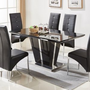Memphis Large High Gloss Dining Table In Black With Glass Top