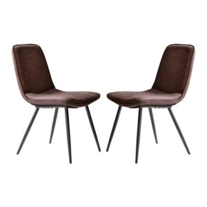 Newton Brown Faux Leather Dining Chairs In Pair