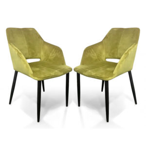 Nossa Lime Gold Brushed Velvet Dining Chairs In Pair