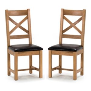 Ramore Cross Back Natural Wooden Dining Chairs In Pair