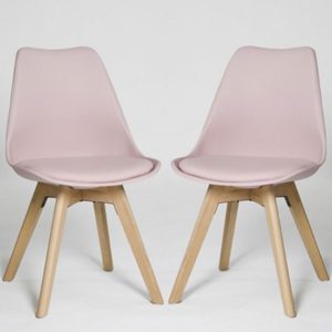 Regis Dining Chair In Pink With Wooden Legs In A Pair