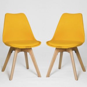 Regis Dining Chair In Yellow With Wooden Legs In A Pair