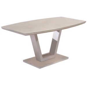 Samson Glass Top Gloss Marble Effect Dining Table In Latte