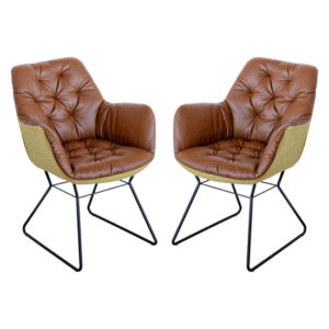 Titania Brown Two Tone Faux Leather Dining Chairs In Pair