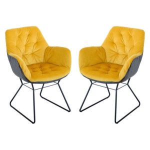 Titania Yellow Two Tone Faux Leather Dining Chairs In Pair