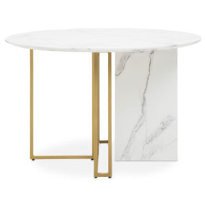 Vilest Round Wooden Dining Table In White Marble Effect