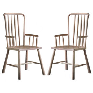 Wycombe Oak Wooden Carver Dining Chairs In Pair