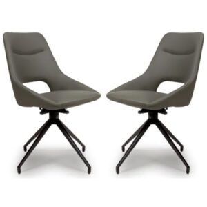 Aara Truffle Faux Leather Dining Chairs Swivel In Pair