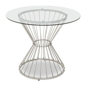 Anza Round Clear Glass Top Dining Table With Silver Metal Base