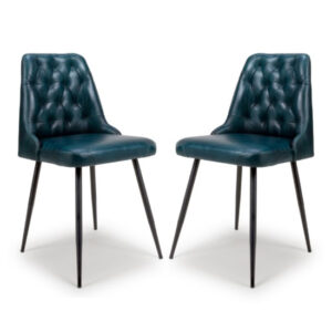 Basel Blue Genuine Buffalo Leather Dining Chairs In Pair