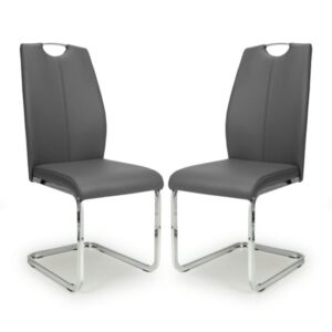 Towson Graphite Grey Leather Effect Dining Chairs In Pair