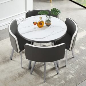 Diego Round Gloss Marble Effect Dining Table Set in Diva