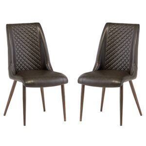 Adora Dark Brown Faux Leather Dining Chairs In Pair