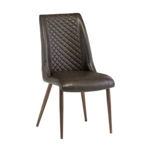 Adora Faux Leather Dining Chair In Dark Brown With Brushed Legs