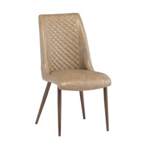 Adora Faux Leather Dining Chair In Taupe With Brushed Legs