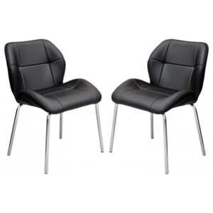 Dinky Bistro Black Faux Leather Dining Chairs In Pair