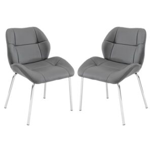 Dinky Bistro Grey Faux Leather Dining Chairs In Pair