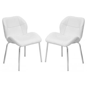 Dinky Bistro White Faux Leather Dining Chairs In Pair