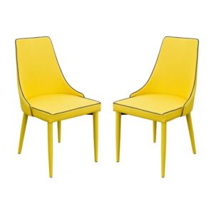 Divina Yellow Fabric Upholstered Dining Chairs In Pair