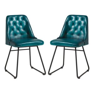 Hayton Vintage Blue Genuine Leather Dining Chairs In Pair