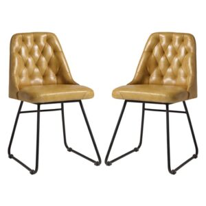 Hayton Vintage Gold Genuine Leather Dining Chairs In Pair
