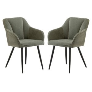 Hazen Mint Green Fabric Dining Chairs With Black Legs In Pair