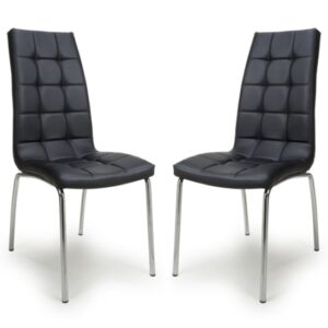 Justin Black Faux Leather Dining Chairs With Chrome Legs In Pair