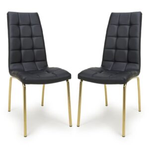 Justin Black Faux Leather Dining Chairs With Gold Legs In Pair