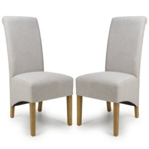 Kyoto Natural Fabric Dining Chairs With Oak Legs In Pair