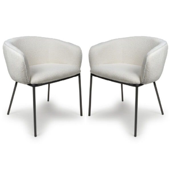 Langley White Fabric Dining Chairs With Black Legs In Pair