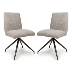 Legain Oatmeal Fabric Dining Chairs With Black Legs In Pair