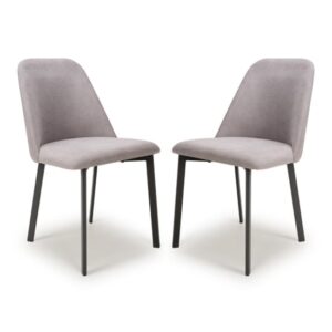 Lenoir Light Grey Fabric Dining Chairs With Black Legs In Pair