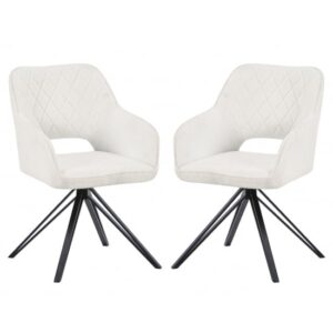 Lublin White Fabric Dining Chairs With Black Legs In Pair