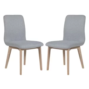 Marlon Light Grey Fabric Dining Chairs With Oak Legs In Pair
