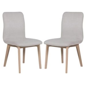 Marlon Natural Fabric Dining Chairs With Oak Legs In Pair