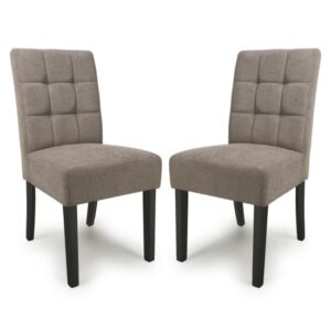 Mendoza Light Brown Fabric Dining Chairs With Black Legs In Pair